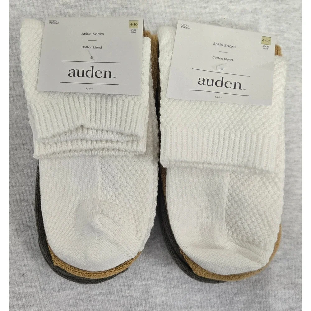 Auden Womens Ankle Socks 6 Pairs Cotton Blend Textured Knit Neutral Multi 4-10
